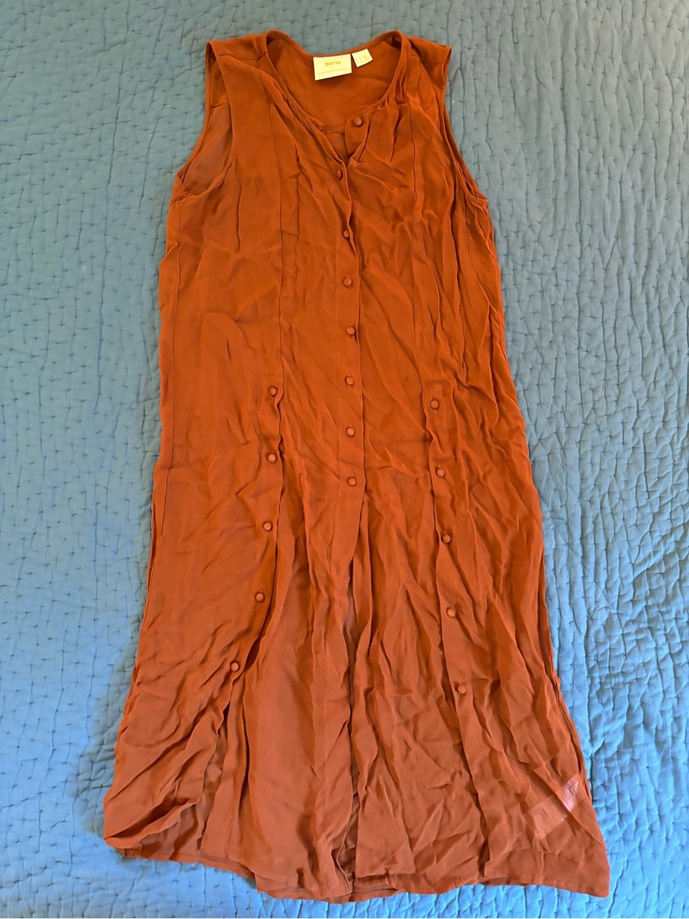 Sleeveless Button-Front Layering Dress in Rust